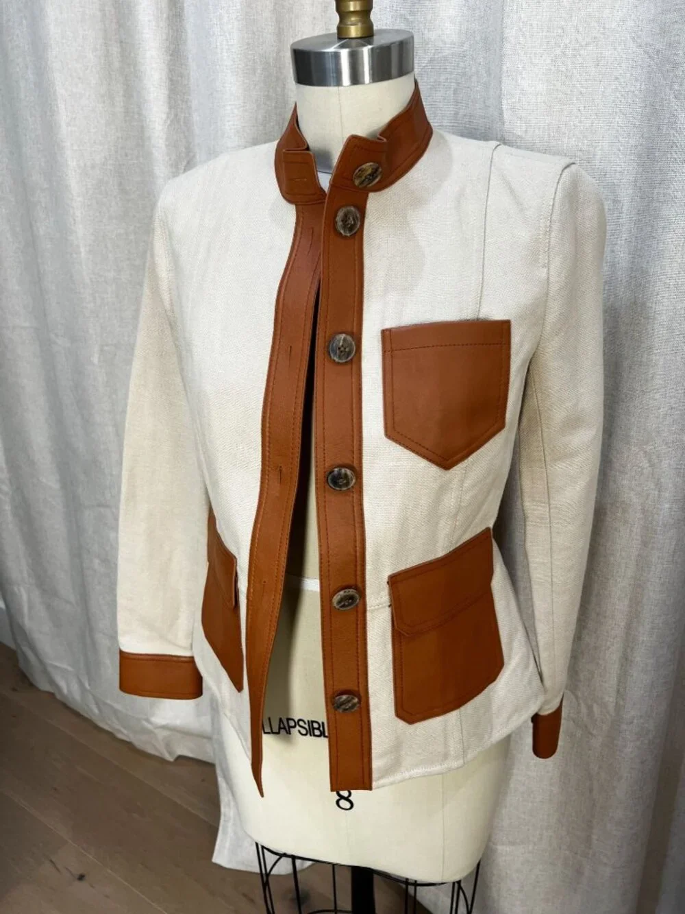 TORY BURCH Camden Linen Cotton Leather Safari Jacket Sz 2 $595 NWT